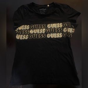 Guess Shirt Womens Size Small S Black Gold Tee Short Sleeve Top Adult